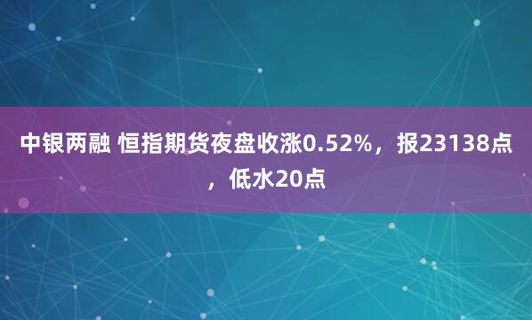 中银两融 恒指期货夜盘收涨0.52%，报23138点，低水20点
